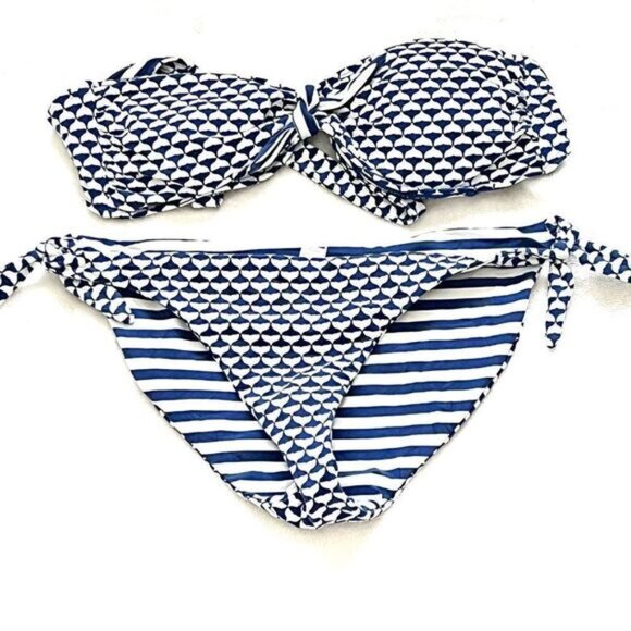 New Vineyard Vines Whale Logo Reversible Bandeau Bikini Sz Womens S M - Picture 1 of 3